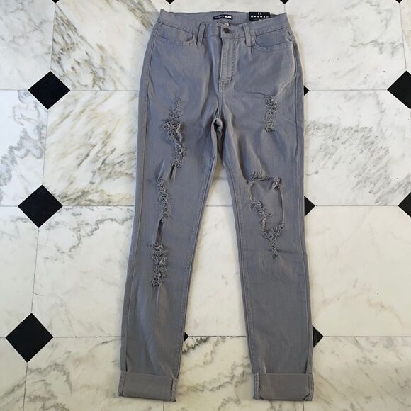 NWT Fashion Nova Glistening Jeans Gray - Picture 1 of 9